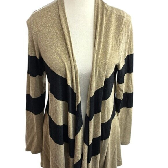 Joseph Ribkoff Open Front Cardigan Womens Size 10 Gold Black Metallic Stripe - Picture 3 of 7